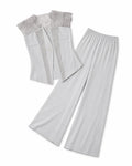 Women’s Light Gray Lace Vest & Wide-Leg Pants Set