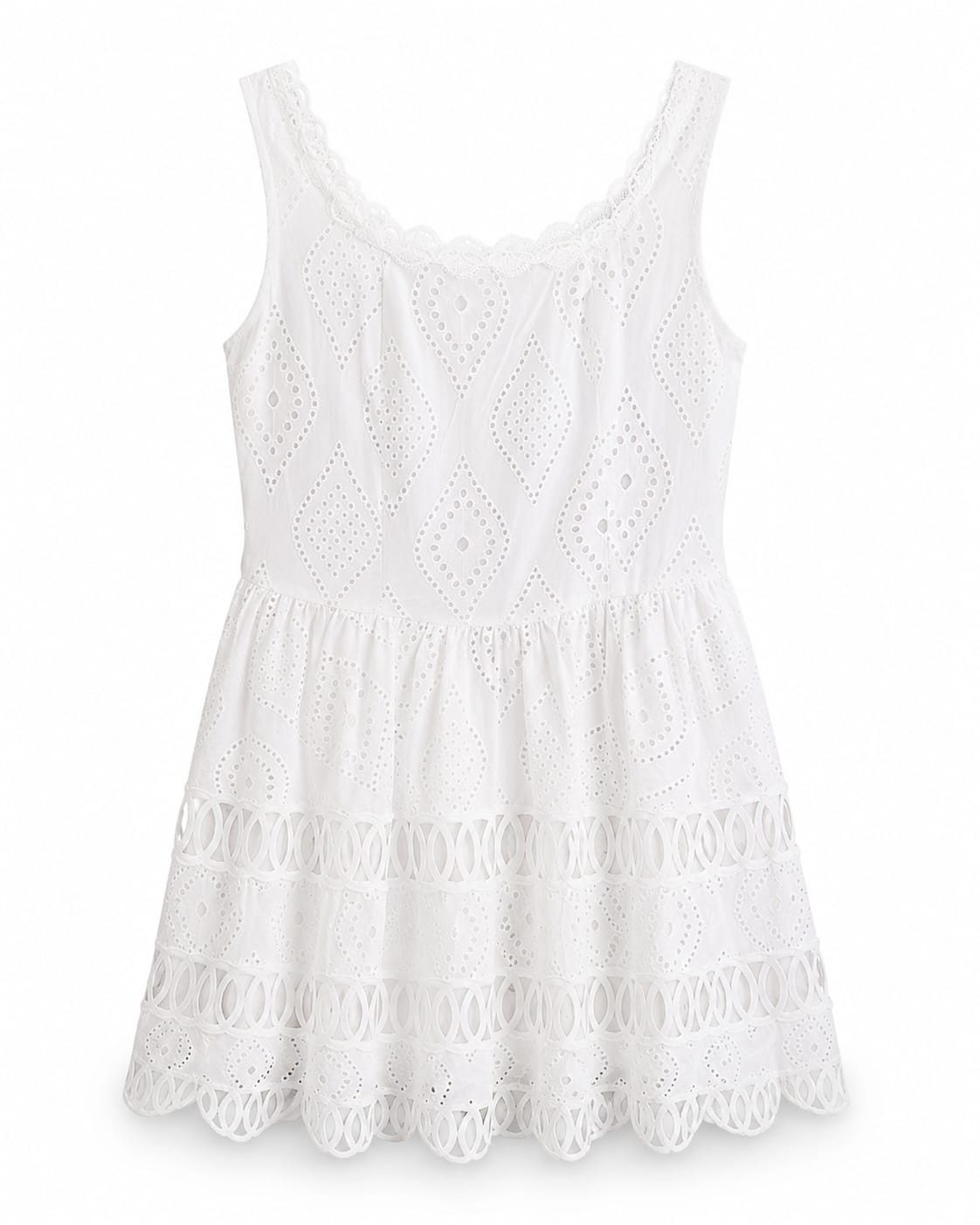 Women’s White Eyelet Lace Tiered Mini Dress