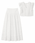Women’s White Eyelet Lace Blouse & Midi Skirt Set