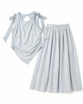 Women’s Light Blue Ruched Tie-Shoulder Top & Wide-Leg Pants Set