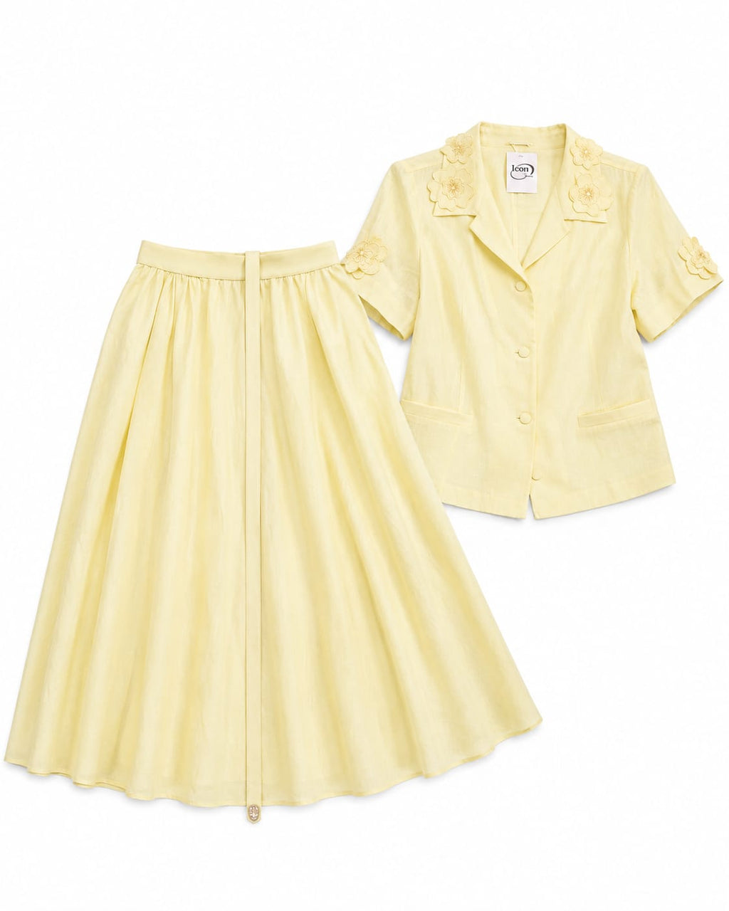 Women’s Pastel Yellow Floral Blouse & Maxi Skirt Set
