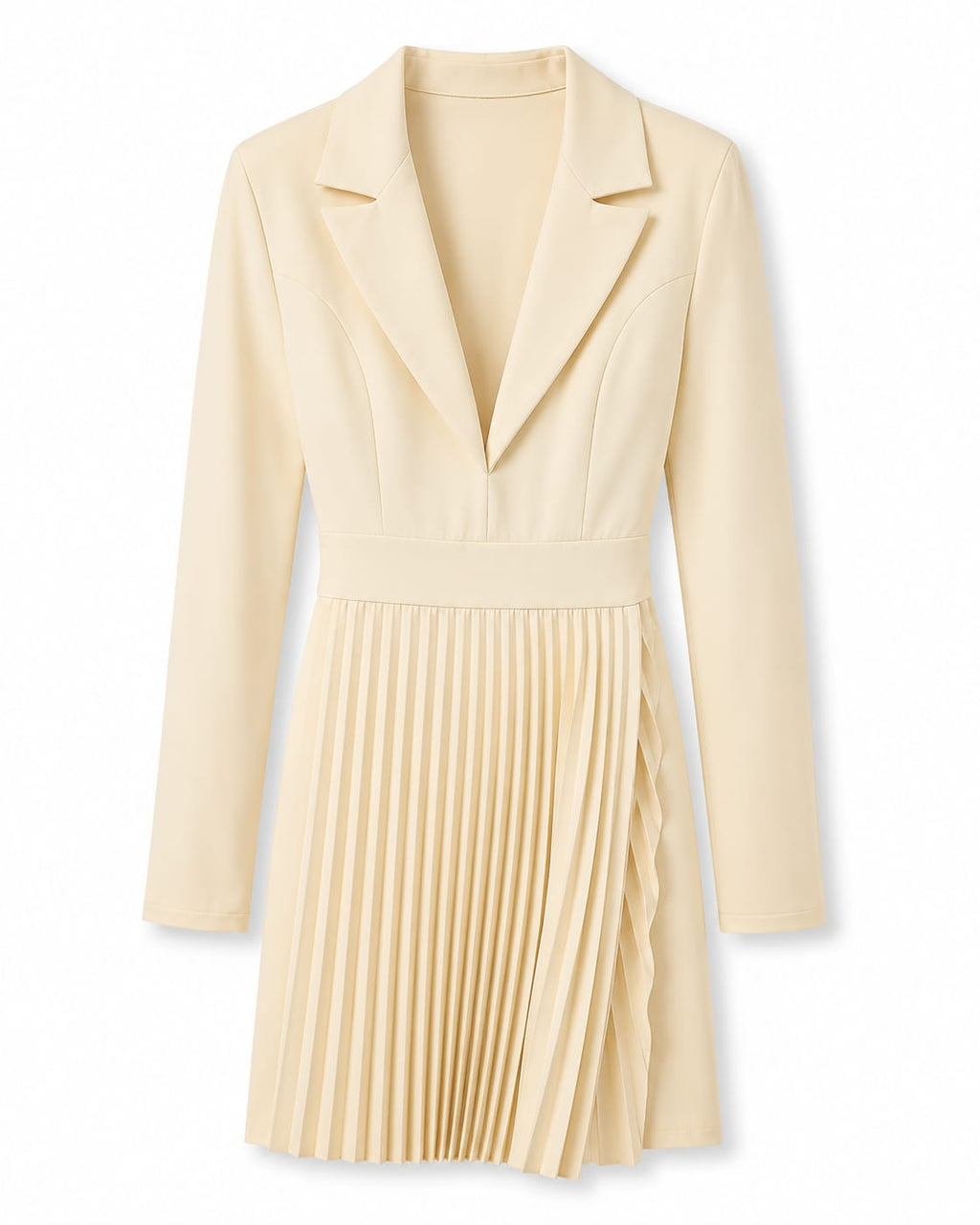 Women’s Cream Blazer-Style Pleated Midi Dress
