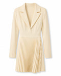 Women’s Cream Blazer-Style Pleated Midi Dress