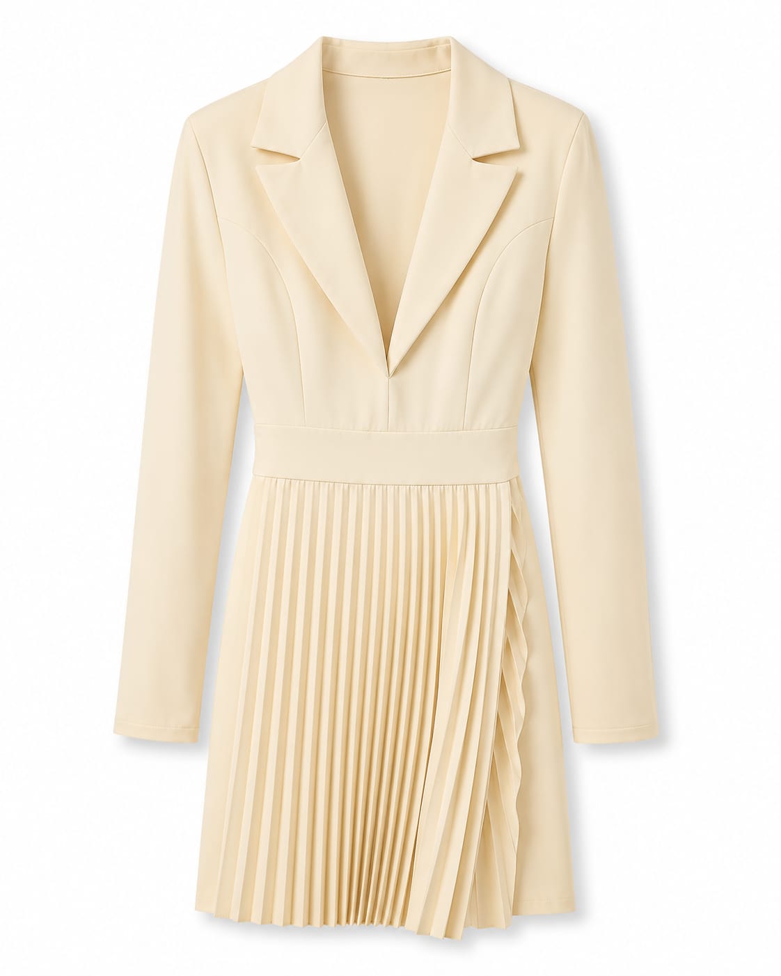 Women’s Cream Blazer-Style Pleated Midi Dress