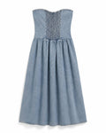 Women’s Light Blue Strapless Smocked Denim Midi Dress