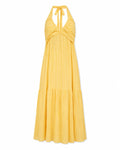 Women’s Yellow Ruched Halter Tiered Maxi Dress