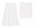 Women’s White Ruffle Wrap Top & Flowy Midi Skirt Set