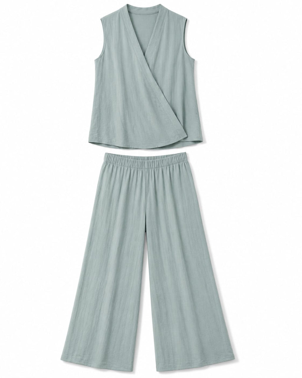 Women’s Sage Green Wrap Top & Wide-Leg Pants Set