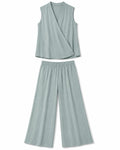 Women’s Sage Green Wrap Top & Wide-Leg Pants Set