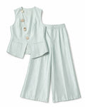 Women’s Mint Green Embellished Vest & Wide-Leg Pants Set