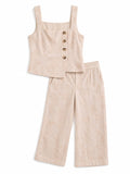 Women’s Blush Floral Embroidered Cami Top & Wide-Leg Pants Set