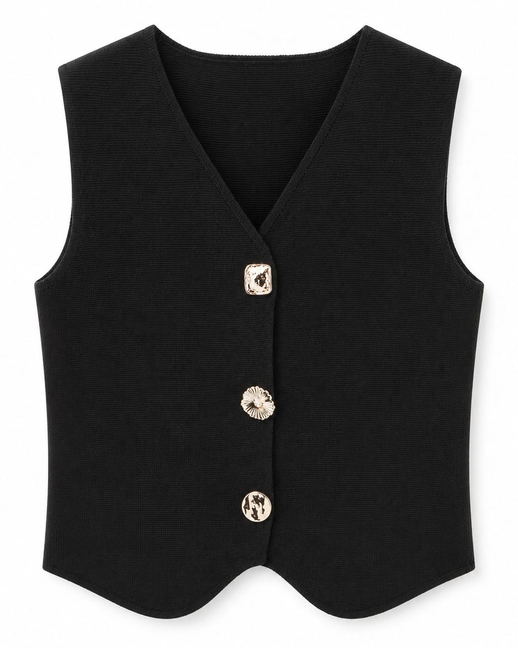 Women’s Black Knit Vest with Gold Statement Buttons