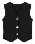 Women’s Black Knit Vest with Gold Statement Buttons