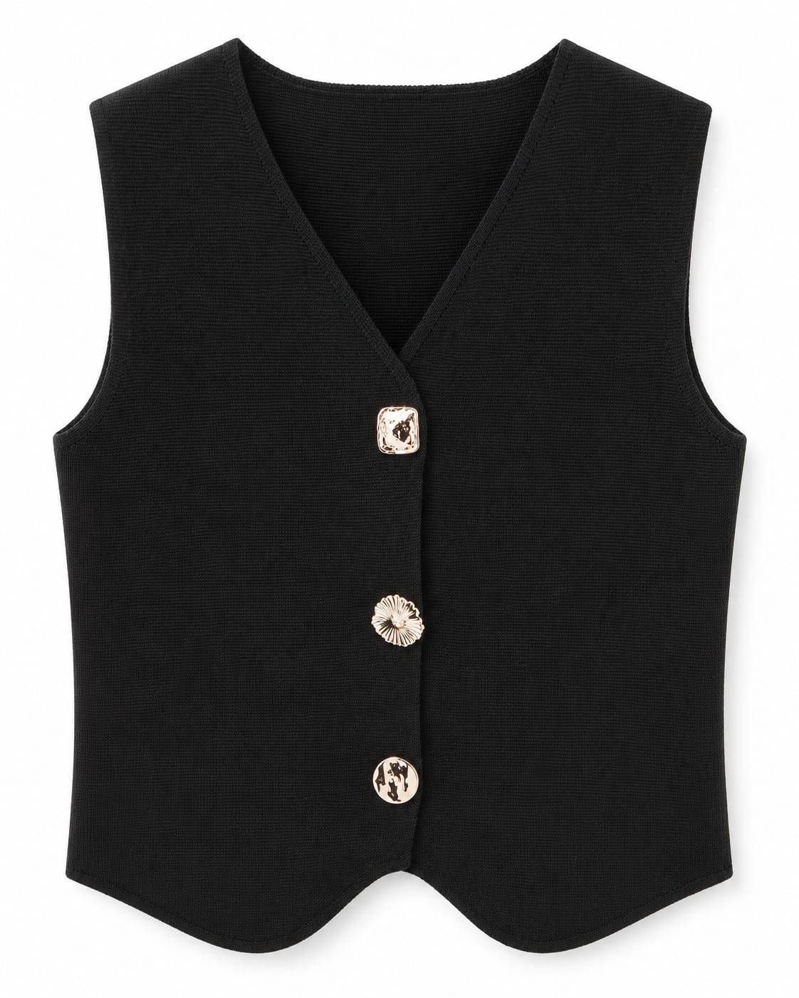 Women’s Black Knit Vest with Gold Statement Buttons