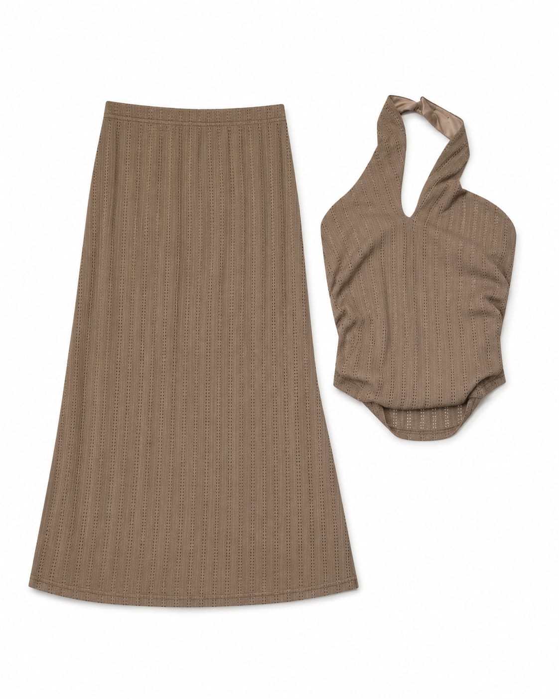 Women’s Taupe Eyelet Halter Top & Maxi Skirt Set