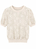 Women’s Ivory Floral Lace Puff-Sleeve Top