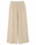 Women’s Beige Elastic-Waist Wide-Leg Pants