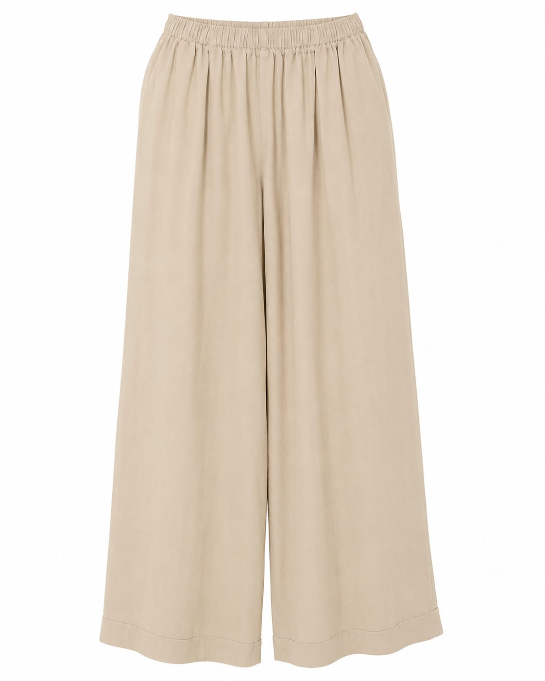 Women’s Beige Elastic-Waist Wide-Leg Pants