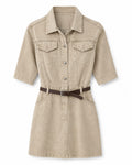 Women’s Beige Belted Denim Shirt Dress
