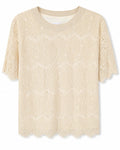 Women’s Beige Floral Lace Short-Sleeve Top
