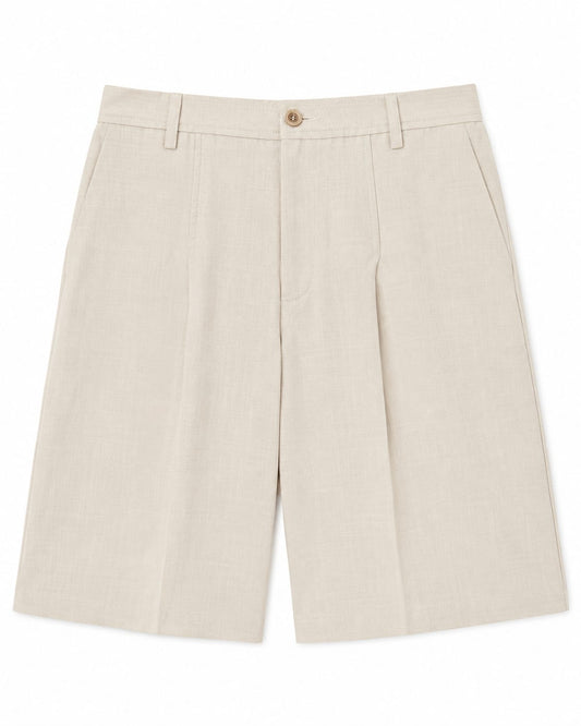 Women’s Beige Tailored Linen Bermuda Shorts