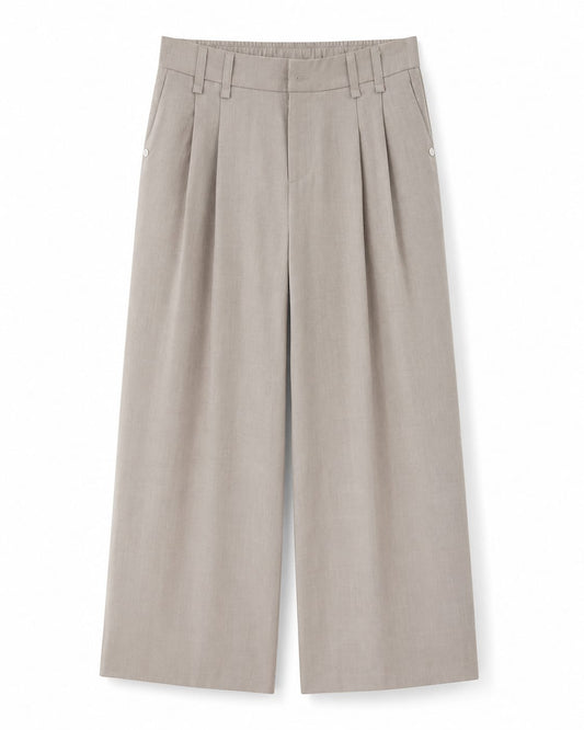 Women’s Taupe Pleated Wide-Leg Trousers
