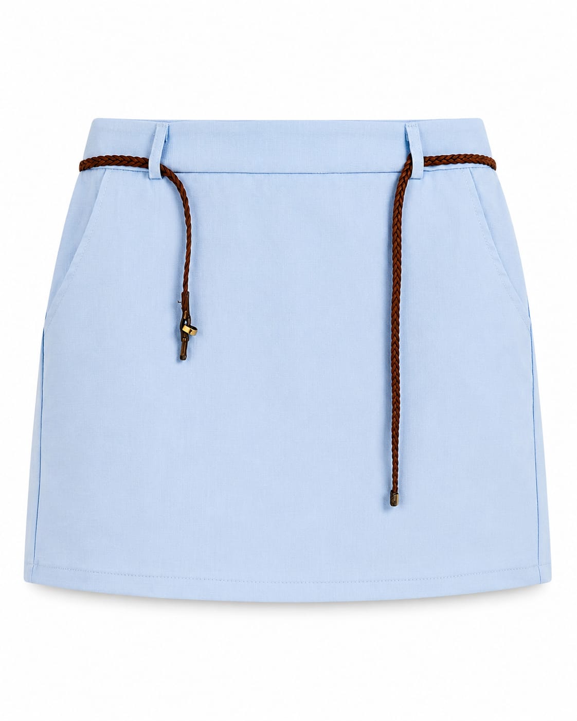 Women’s Pastel Blue Braided-Belt Mini Skirt
