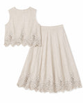 Women’s Beige Lace-Trim Sleeveless Top & Midi Skirt Se