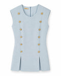 Women’s Light Blue Textured Gold-Button Mini Dress