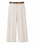 Women’s Beige Linen Wide-Leg Trousers with Belt