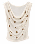 Women’s Ivory Embellished Sheer Cowl-Neck Top
