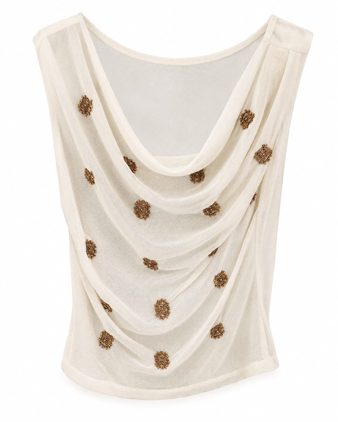 Women’s Ivory Embellished Sheer Cowl-Neck Top