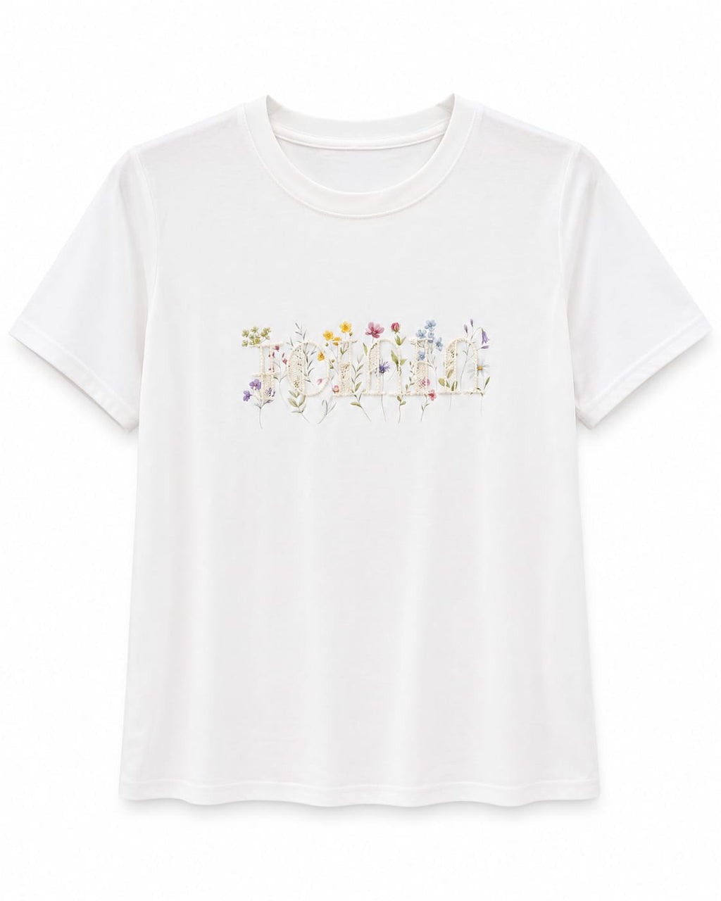 Women’s White Floral Embroidered Fashion T-Shirt