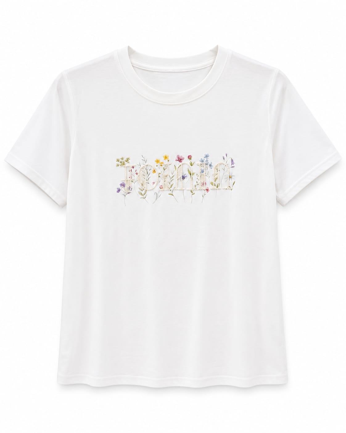 Women’s White Floral Embroidered Fashion T-Shirt