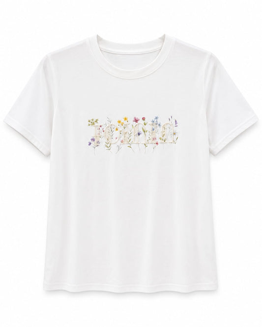 Women’s White Floral Embroidered Fashion T-Shirt