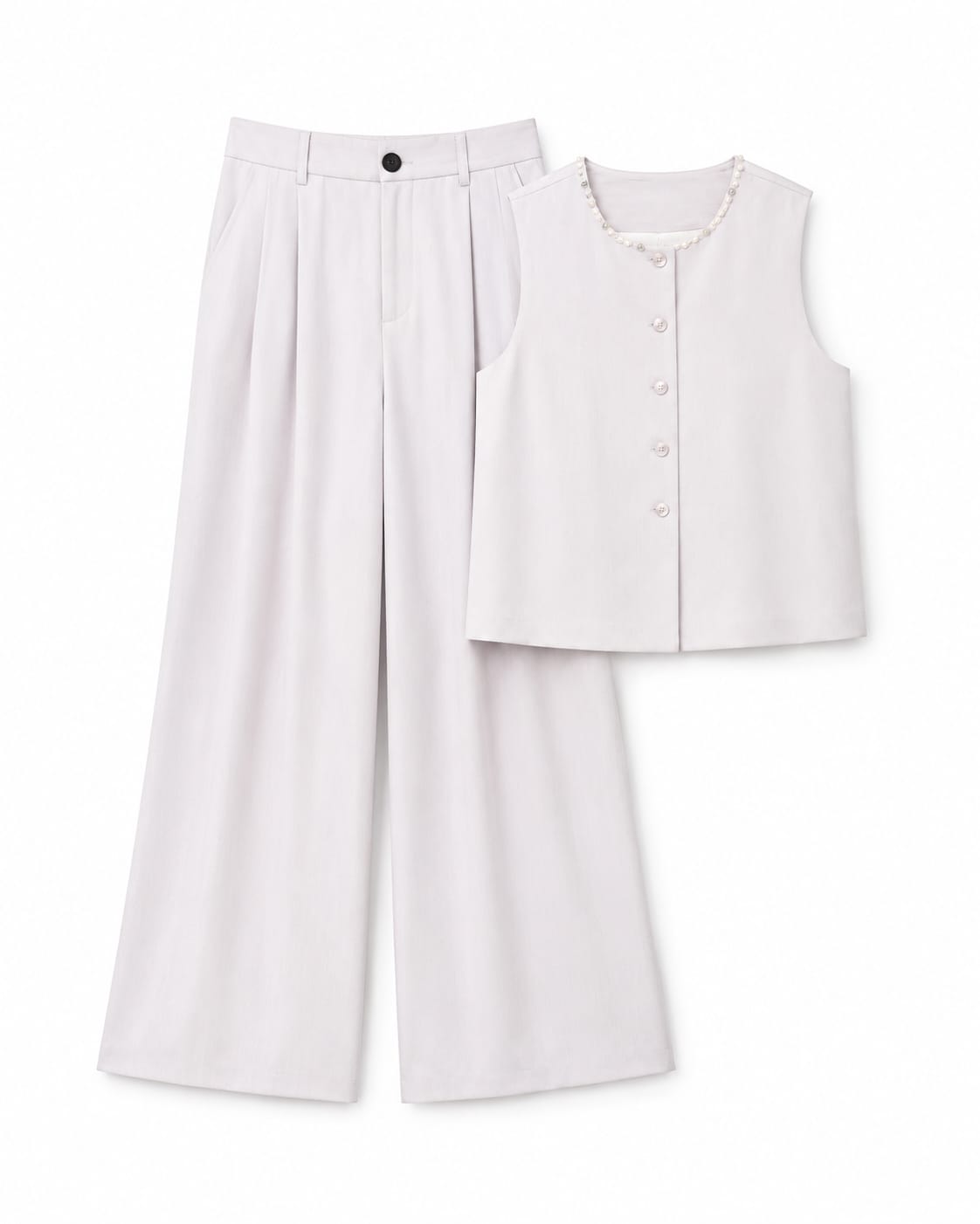 Women’s Pearl-Trim Sleeveless Top & Wide-Leg Pants Set