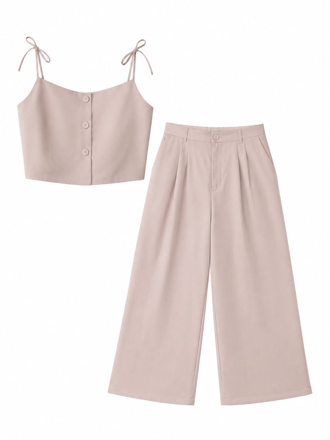 Women’s Blush Button-Front Cami Top & Wide-Leg Pants Set