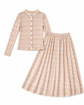 Women’s Beige Chevron Lace Button-Up Top & Maxi Skirt Set