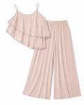 Women’s Blush Layered Lace-Trim Cami Top & Wide-Leg Pants Set