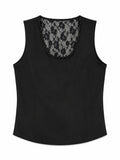 Women’s Black Lace-Panel Beaded Sleeveless Top