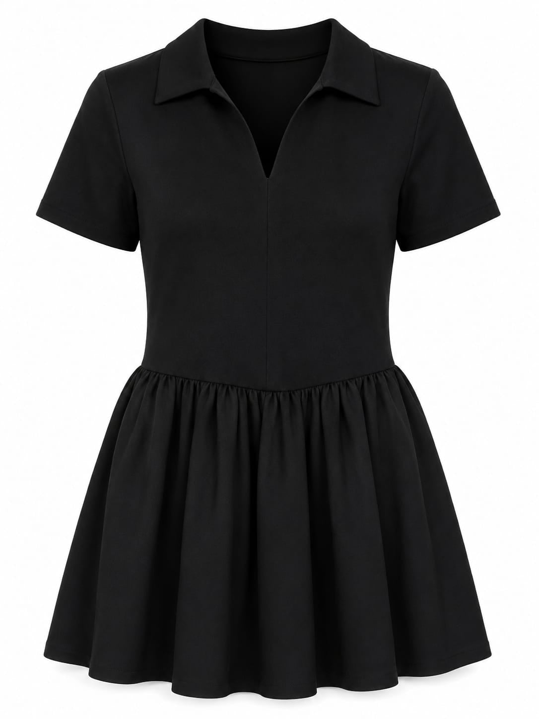 Women’s Black Collared Drop-Waist Mini Dress