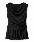 Women’s Black Cowl-Neck Side-Tie Peplum Top