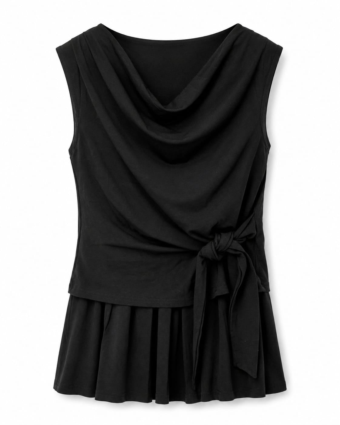 Women’s Black Cowl-Neck Side-Tie Peplum dress