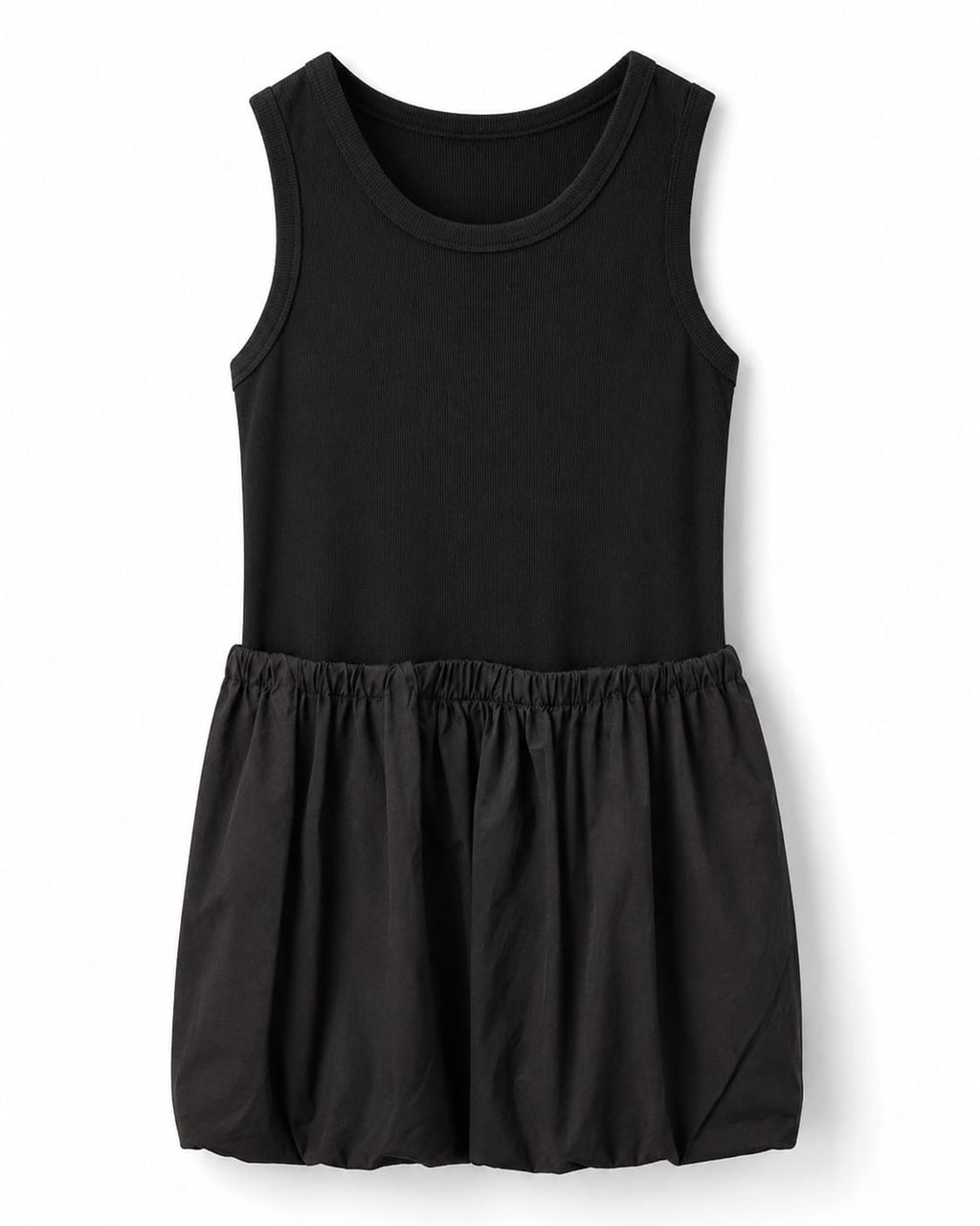 Women’s Black Ribbed Sleeveless Bubble-Hem Mini Dress