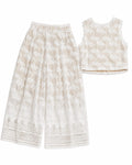 Women’s White Palm Lace Crop Top & Wide-Leg Pants Set