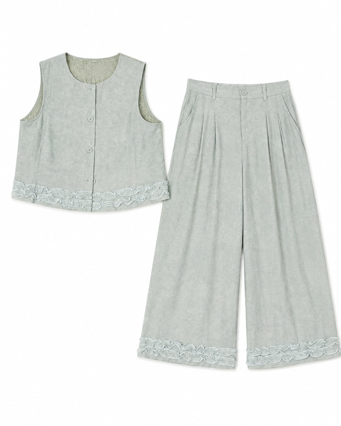 Women’s Sage Ruffle-Trim Vest & Wide-Leg Pants Set