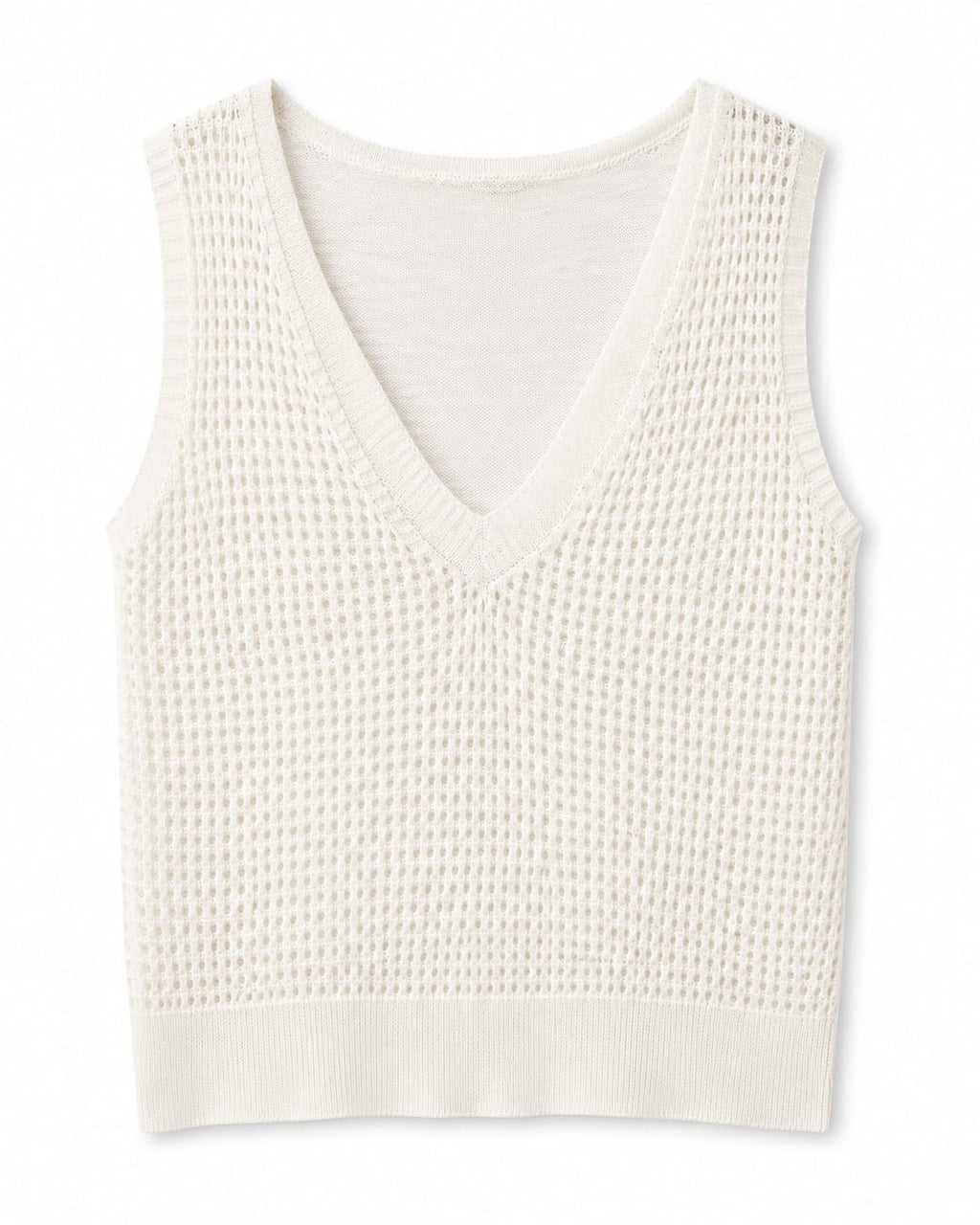 Women’s Ivory Open-Knit V-Neck Sweater Vest