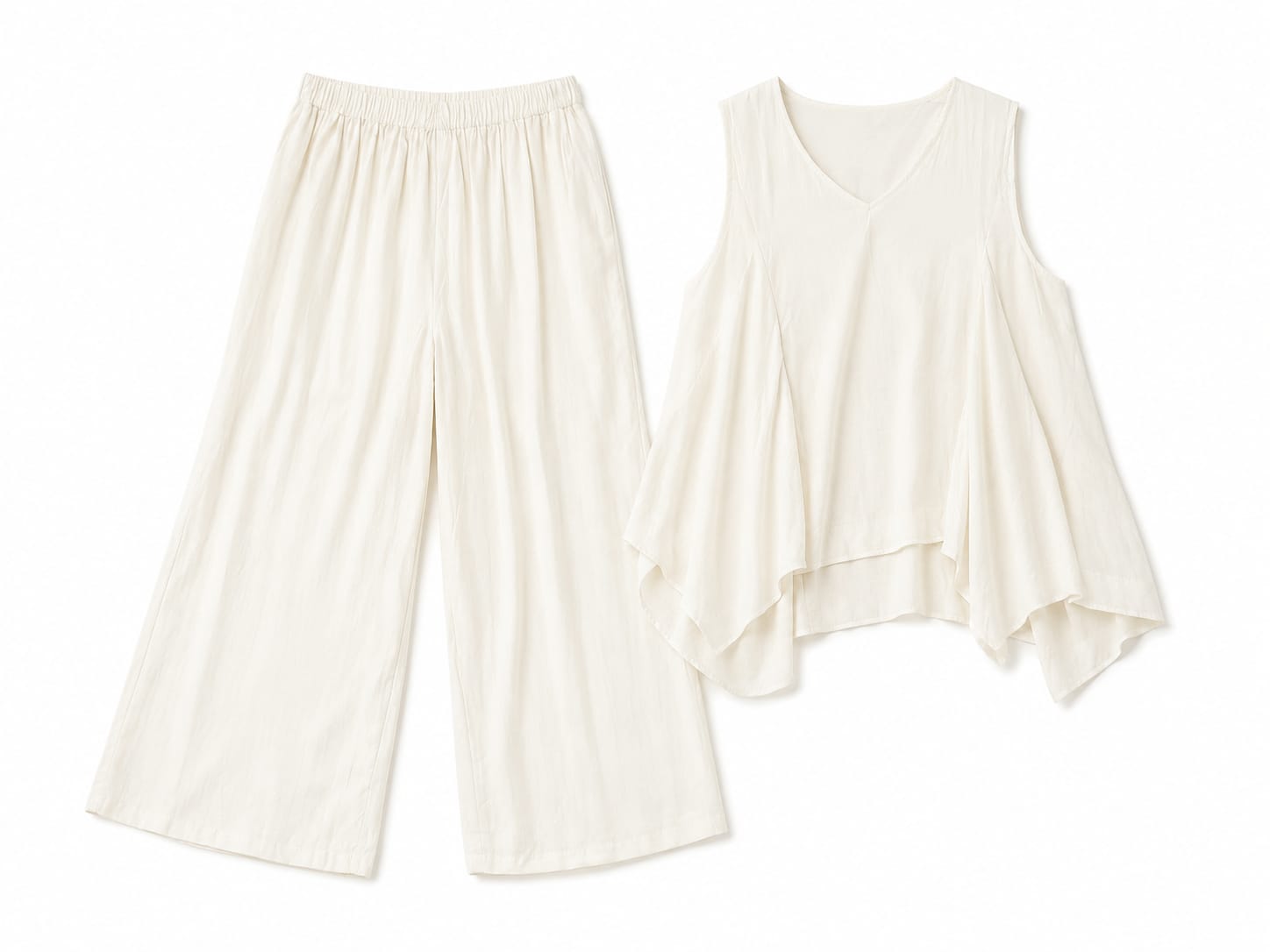 Women’s Ivory Asymmetric V-Neck Top & Wide-Leg Pants Set