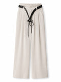 Women’s Beige Wide-Leg Trousers with Braided Belt
