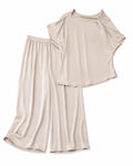 Women’s Beige Satin Top & Wide-Leg Pants Set